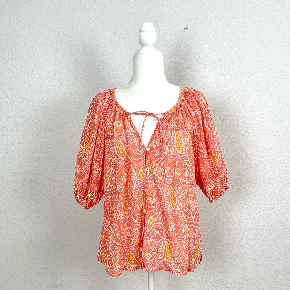 Cleobella Layla Organic Cotton Blouse in Blossom Block Print Size Large - Picture 3 of 11